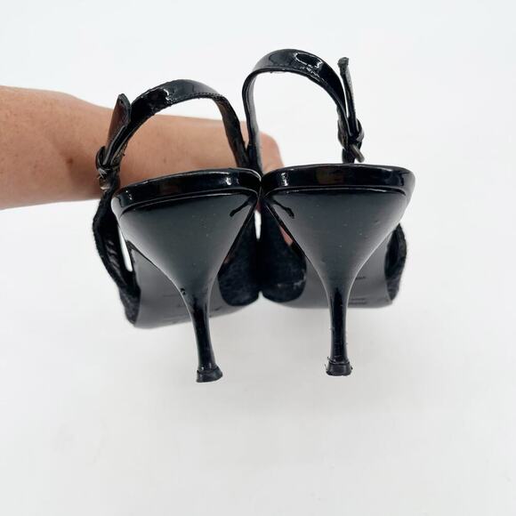 Miu Miu Vintage Charcoal Wool Black Cap Toe Floral Applique Slingback Heel IT 38 - Picture 8 of 13